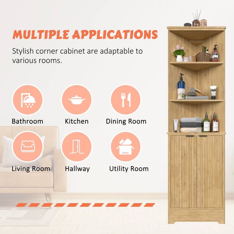 VEIKOUS Wooden Corner Cabinet for Bathroom, Kitchen, Living Room, Anti-Tipping Design