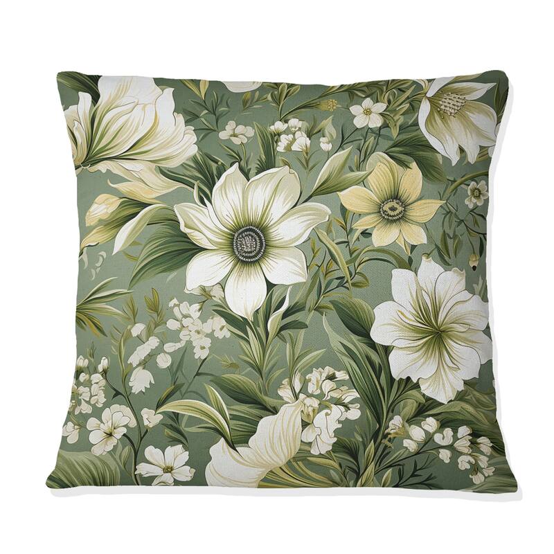 Designart "Green Floral Flourishes Elegance I" Floral Printed Throw Pillow