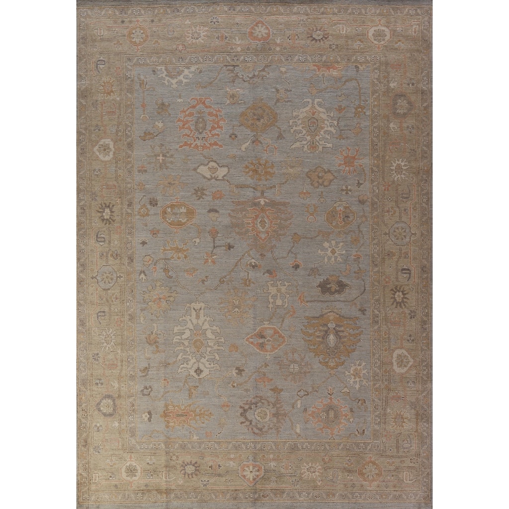 Hand Knotted Oriental 100% Wool Carpet Transitional All-Over Greys & Charcoal Oushak Area Rug - 11' 10'' X 8' 10''