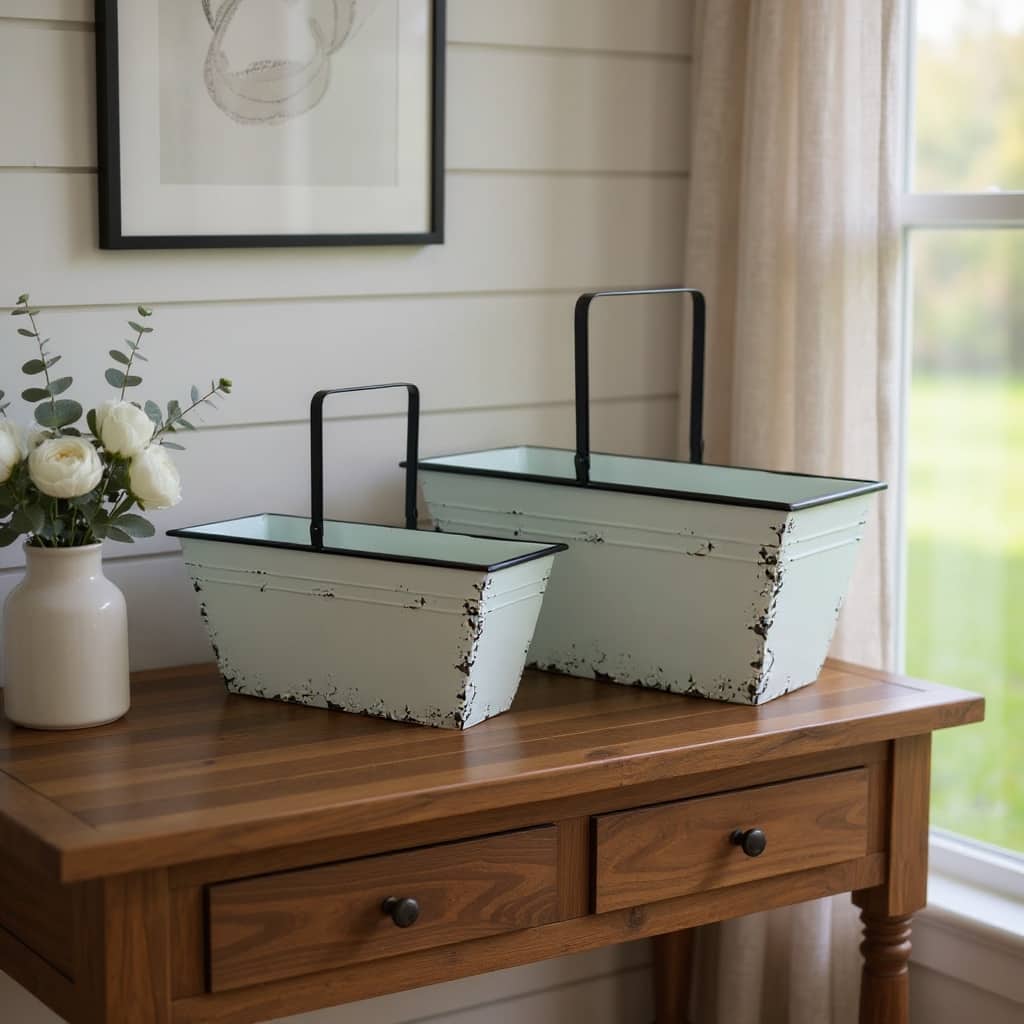 HomeRoots Set of Two Robins Egg Blue And Black Metal Cube or Bins