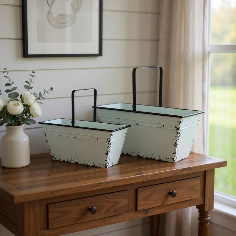 HomeRoots Set of Two Robins Egg Blue And Black Metal Cube or Bins - Robin Egg Blue/Black