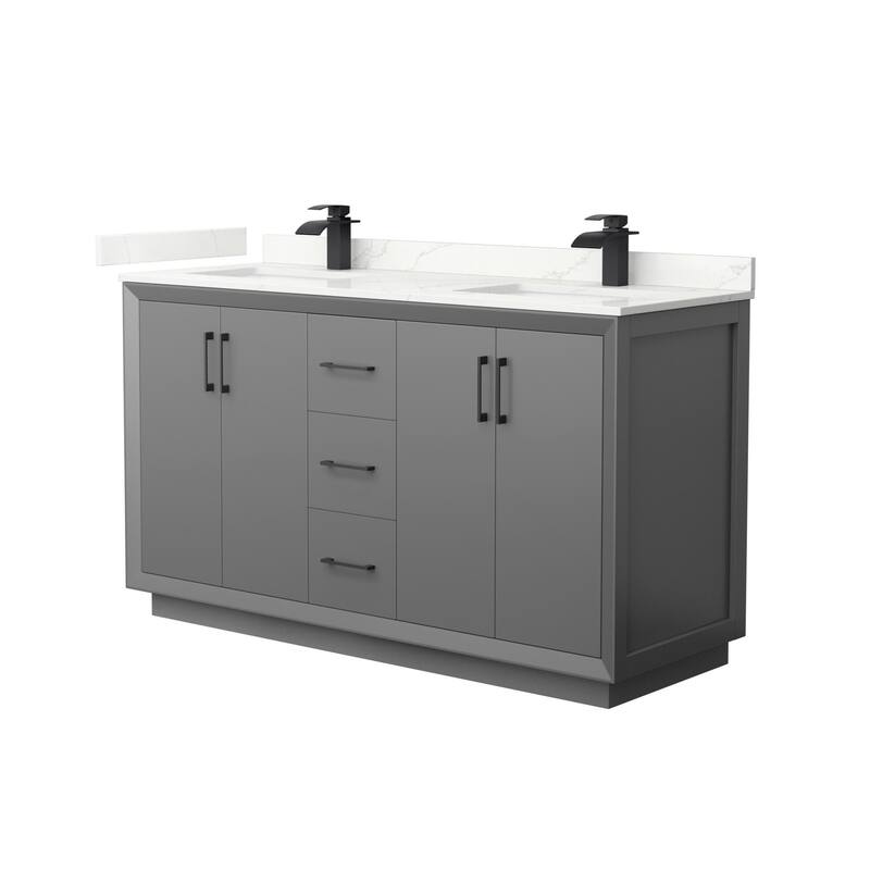 Wyndham Collection WCF414160D-QTZ-UNSMXX Strada 60" Free Standing - Dark Gray / Giotto Quartz Top / Matte Black