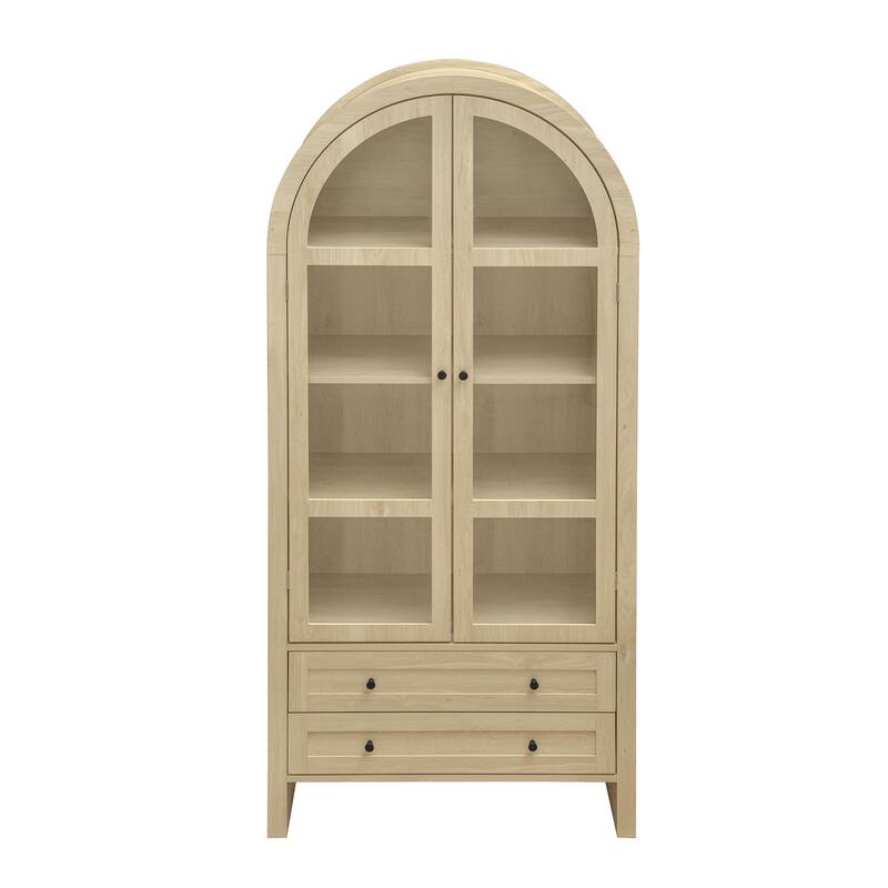 Wood Storage Cabinets with Magnetic Door Catcher, Tall Arched Kitchen Cabinet, Display Cabinet with Adjustable Shelves