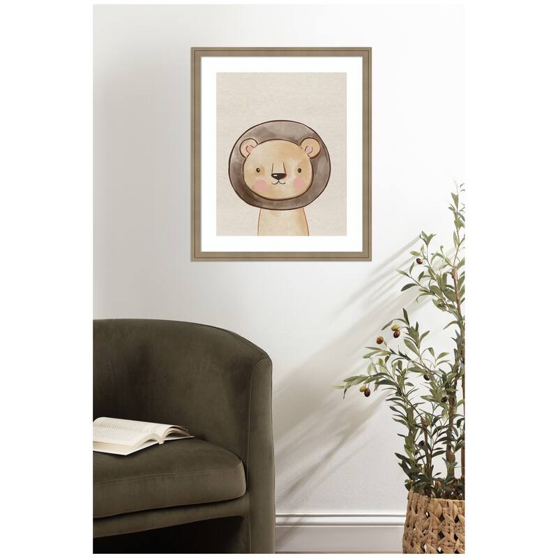 Kate and Laurel Baby Animal Lion Natural by The Creative Bunch Studio Framed Wall Art Print