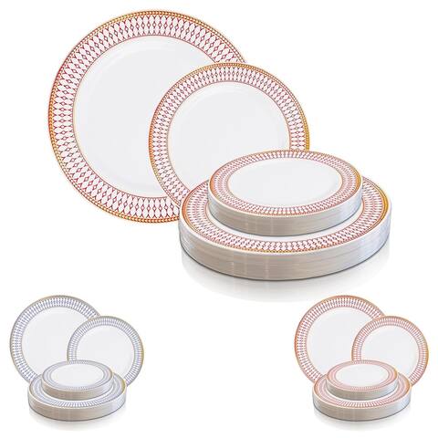 Elegant Gold Chord Rim Disposable Plastic Plate Packs - Party Supplies
