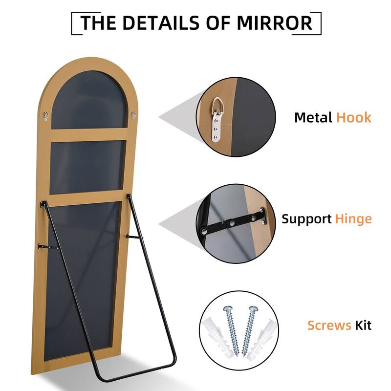 Arched Floor Mirror With Stand,Wood Frame Full Length Mirror,Wall-Mounted Mirror