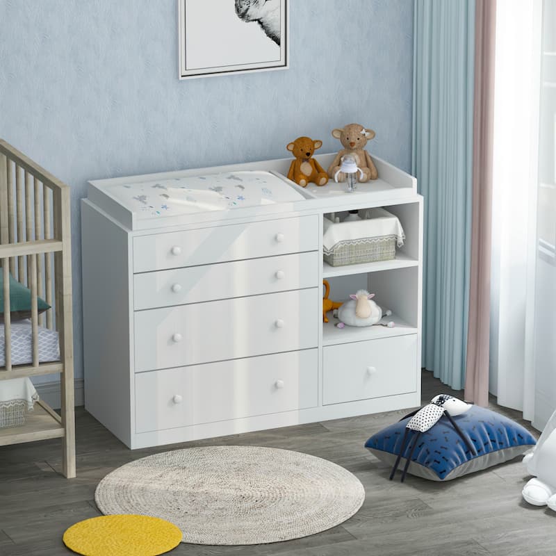 Timechee 47.2"W 5 Drawers Wooden Changing Table Dresser