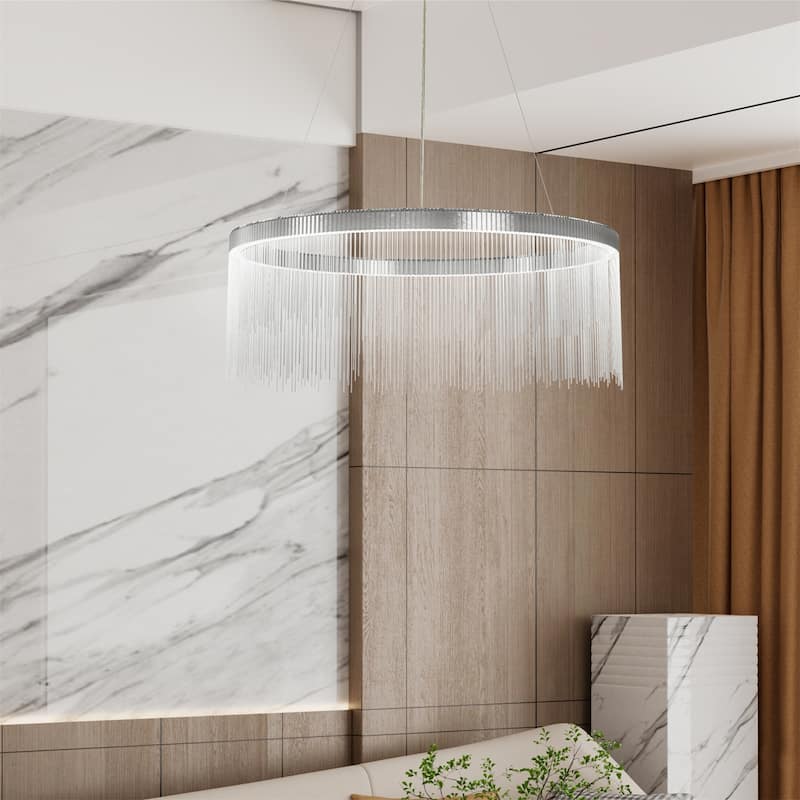 Modern LED Tassel Linear Chandelier Luxury Silver Pendant Light Home