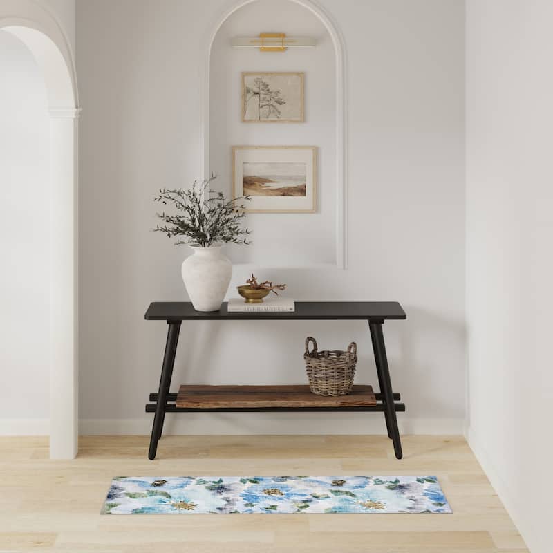 Licensed HGTV Everyday Chic Soft Flannel Zero Pile Printed Non-Slip Washable Indoor Area Rug