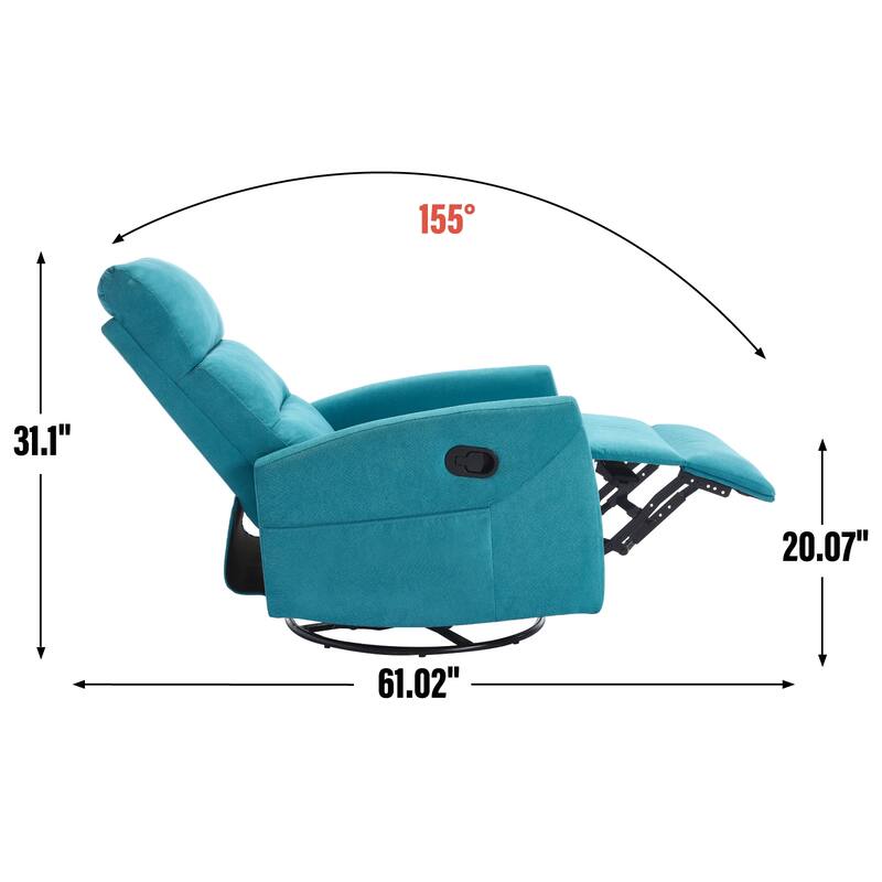 360° Swivel Chair, Fabric Manual Recliner Chair Armchair with Footrest and Adjustable Backrest Pedals, Side Pockets