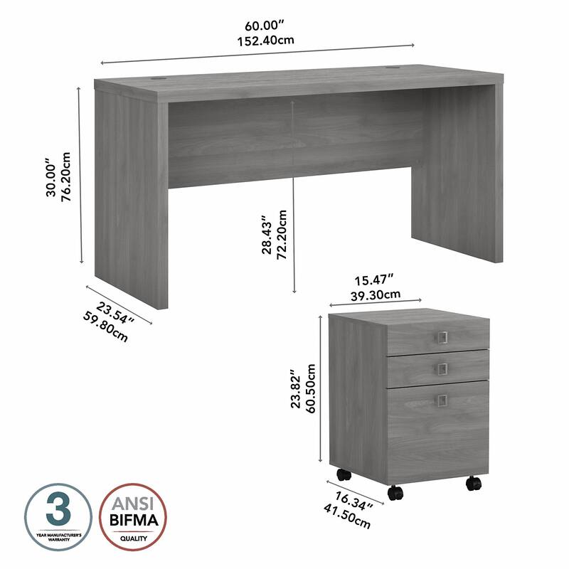 Echo Credenza Desk with Mobile File Cabinet by Bush Business Furniture