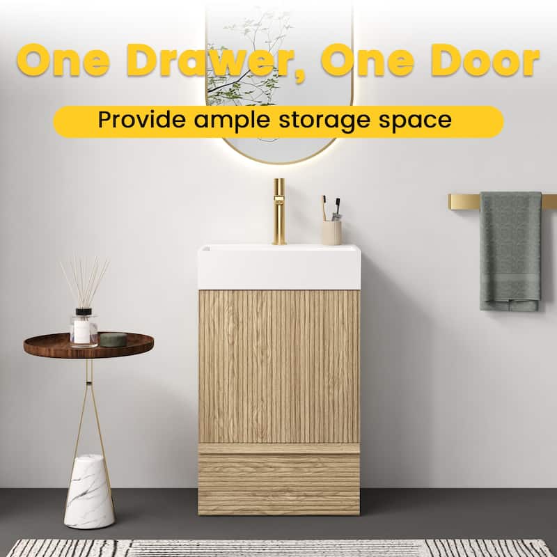 20" Striped Freestanding Bathroom Vanity with Ceramic Sink, Modern Bathroom Storage Cabinet