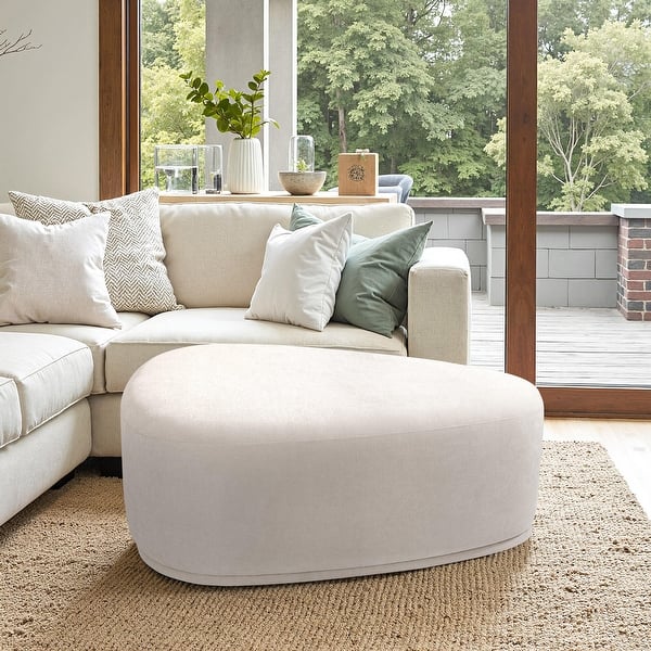 slide 2 of 52, Leon 43" W Modern Oversized Chenille Triangular Cheese Ottoman Light Sand