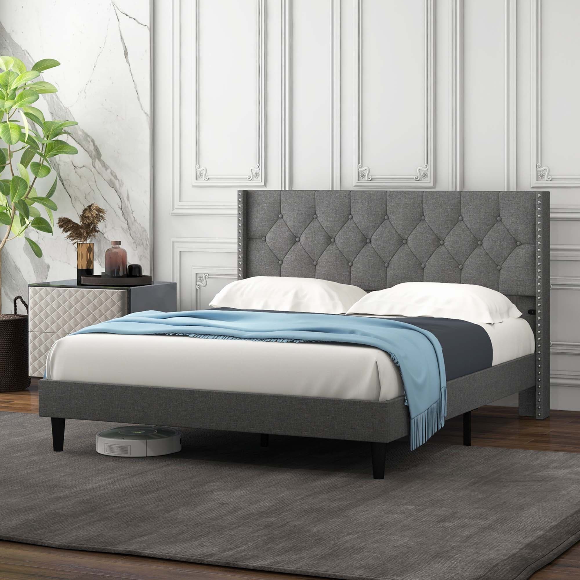 Costway Full/Queen Size Upholstered Platform Bed Button Tufted