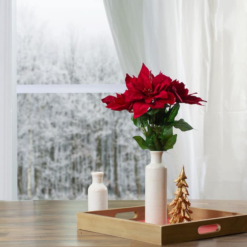 20" Red and Green Artificial Poinsettia Christmas Pick