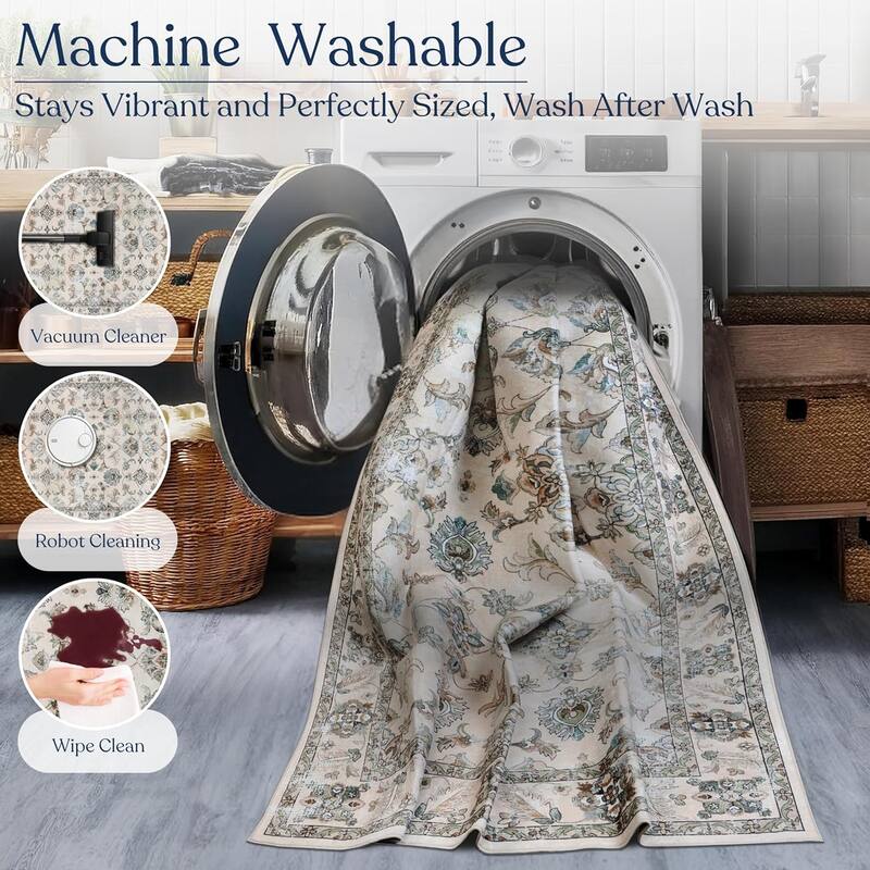 Delara Machine Washable Area Rug, Soft & Durable, Non-Slip Backing, Eco- Friendly GRS certified.