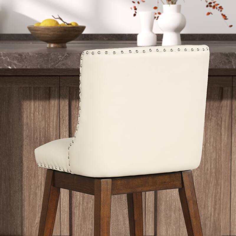 26'' Swivel Upholstered Counter Stool with Solid Wood Frame (Set of 2)