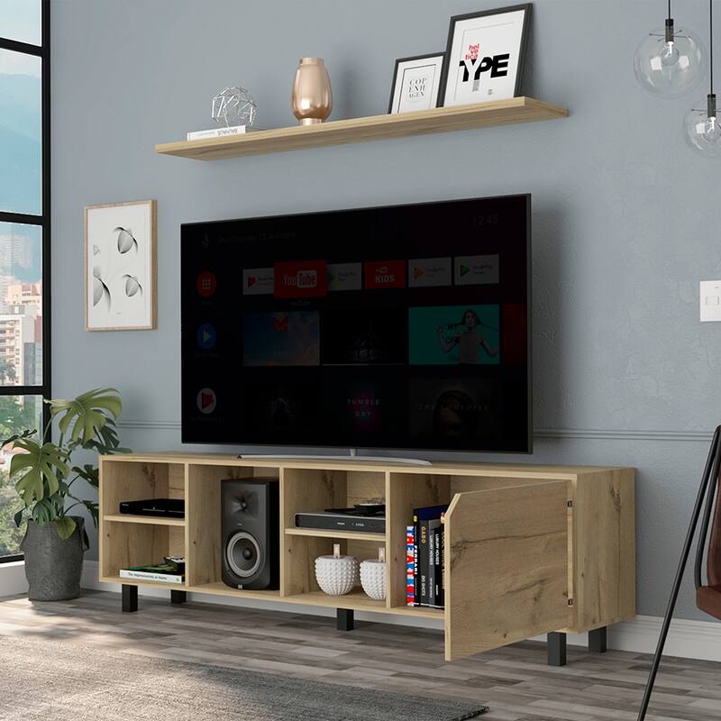 TV Stand for TV´s up 70", Four Open Shelves, Light Oak Finish - Beige