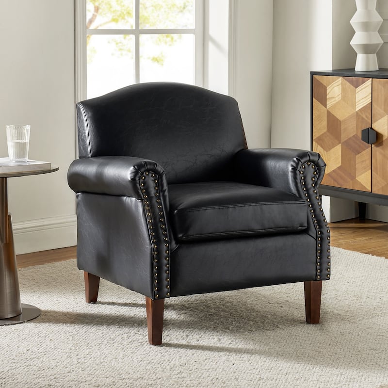 Giampiero Transitional Faux Leather Arm Chair with Nailhead Trim by HULALA HOME
