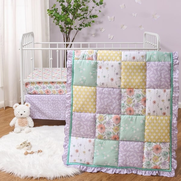 slide 2 of 5, The Peanutshell Nursery Crib Bedding Set for Baby Girls, Fresh Floral, 3 Pieces