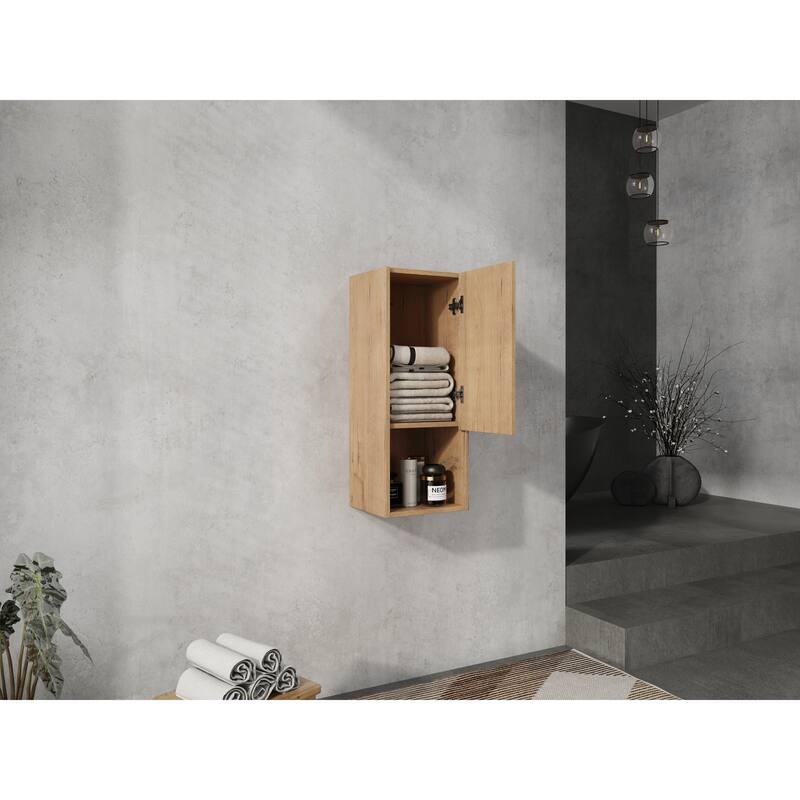 12" Bathroom Side Cabinet, Soft Close Doors, Float Mounting Design, Imitative Oak