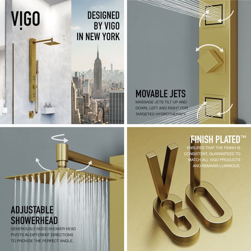 VIGO Orchid 39" H x 4" W 2-Jet Retro Shower Panel with Square Shower Head