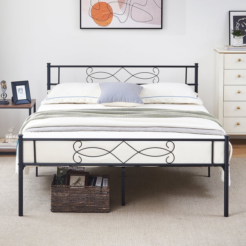 Javlergo Elegant Metal Platform Bed Frame with Headboard and Footboard Under Bed Storage Foundation No Box Spring Needed