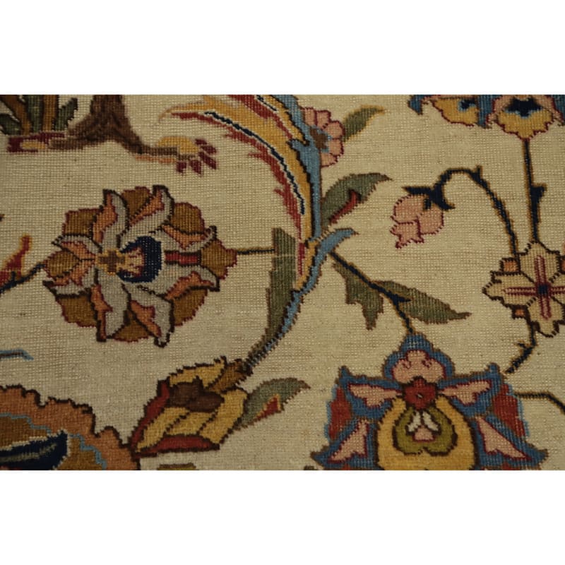 Hand Knotted Oriental 100% Wool Carpet Traditional Floral Beige & Ivories Tabriz Area Rug - 13' 7'' X 10' 4''