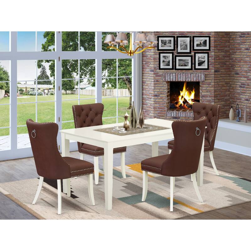 East West Furniture Kitchen Table Set Includes a Rectangle Dining Table and Parson Chairs, Linen White (Pieces Options) - CADA5-LWH-26