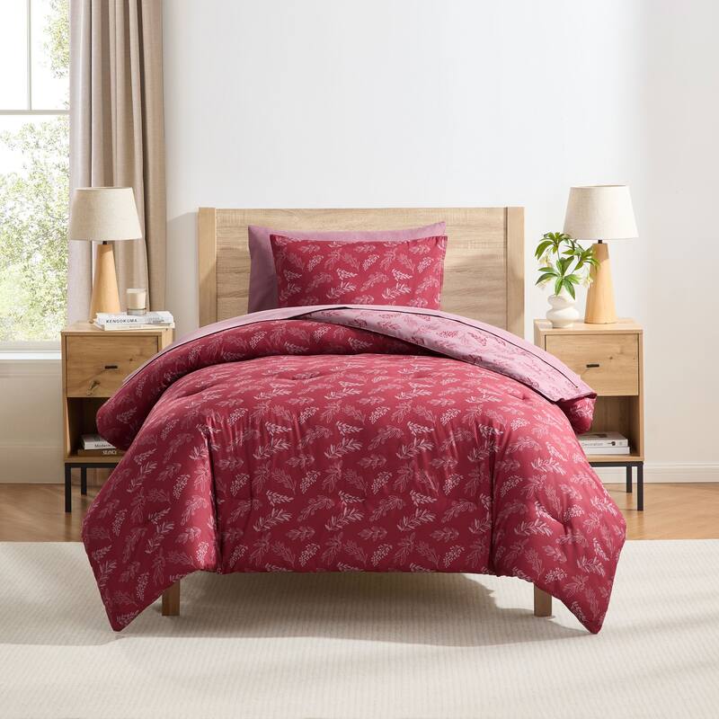 Empyrean 7 Pc Botanical Comforter Set with Sheets, Soft Breathable Lightweight Bedding Bag