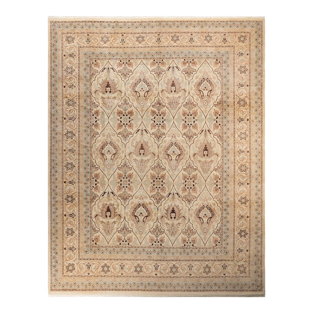 Overton Hand Knotted Wool Vintage Inspired Traditional Mogul Ivory Area Rug - 9' 2" x 11' 9"