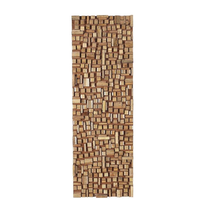 Mango Wood Abstract Handmade Geometric Block Panel Home Wall Decor - Brown - Roche River Decor