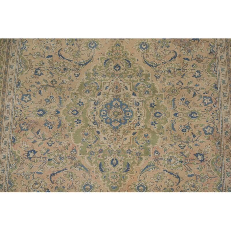 Hand Knotted Oriental 100% Wool Carpet Traditional Floral Peach Kashan Area Rug - 9' 8'' X 6' 6''