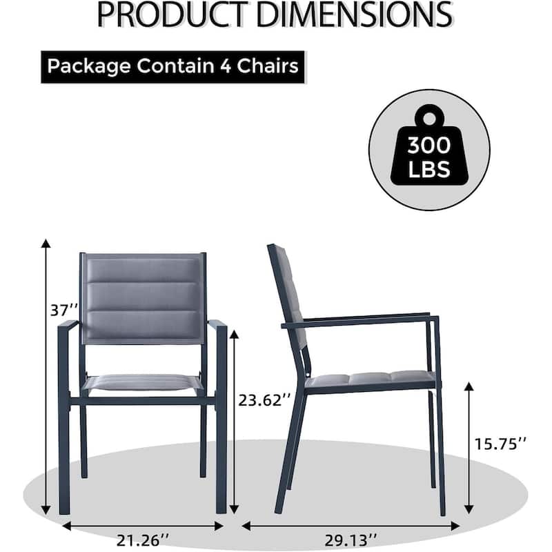 Stackable Outdoor Aluminum Dining Chairs Set of 4 with Armrests, 300 lbs, Dark Gray - N/A