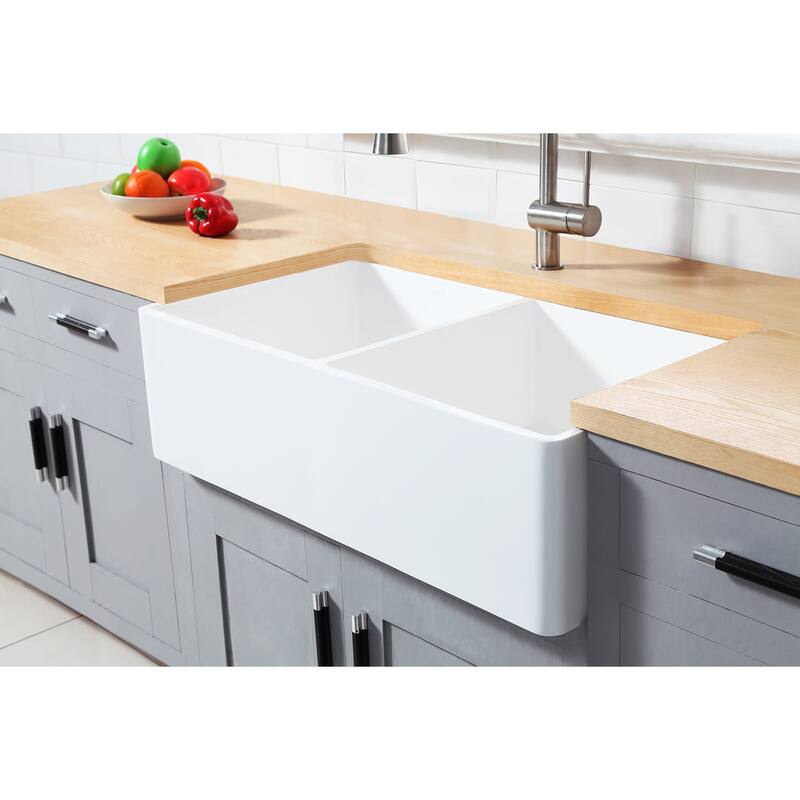 Kingston Brass Arcticstone 36" Farmhouse Double Basin Stone Composite