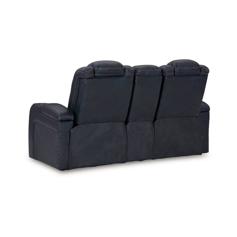 Fynne LED Power Reclining Loveseat, Sapphire Blue Faux Leather 74 Inch