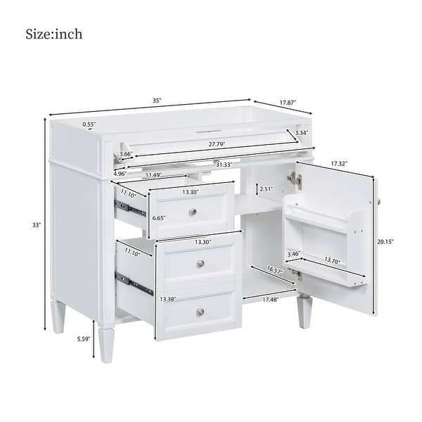 36 Inches Bathroom Vanity Cabinet with 2 Drawers and a Tip-out Drawer （without Top Sink） - Bed ...