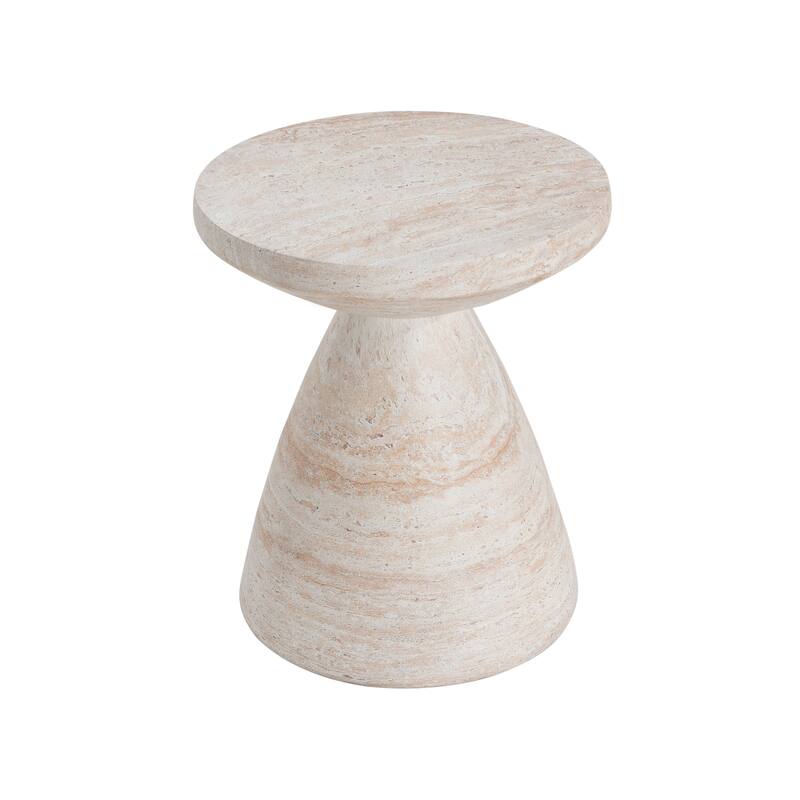 Roomfitters Outdoor Indoor Lightweight Side Table, Travertine Finish Accent Table for Patio, Garden, or Living Room