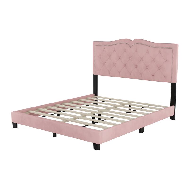 Upholstered Bed Frame with Rivet Design