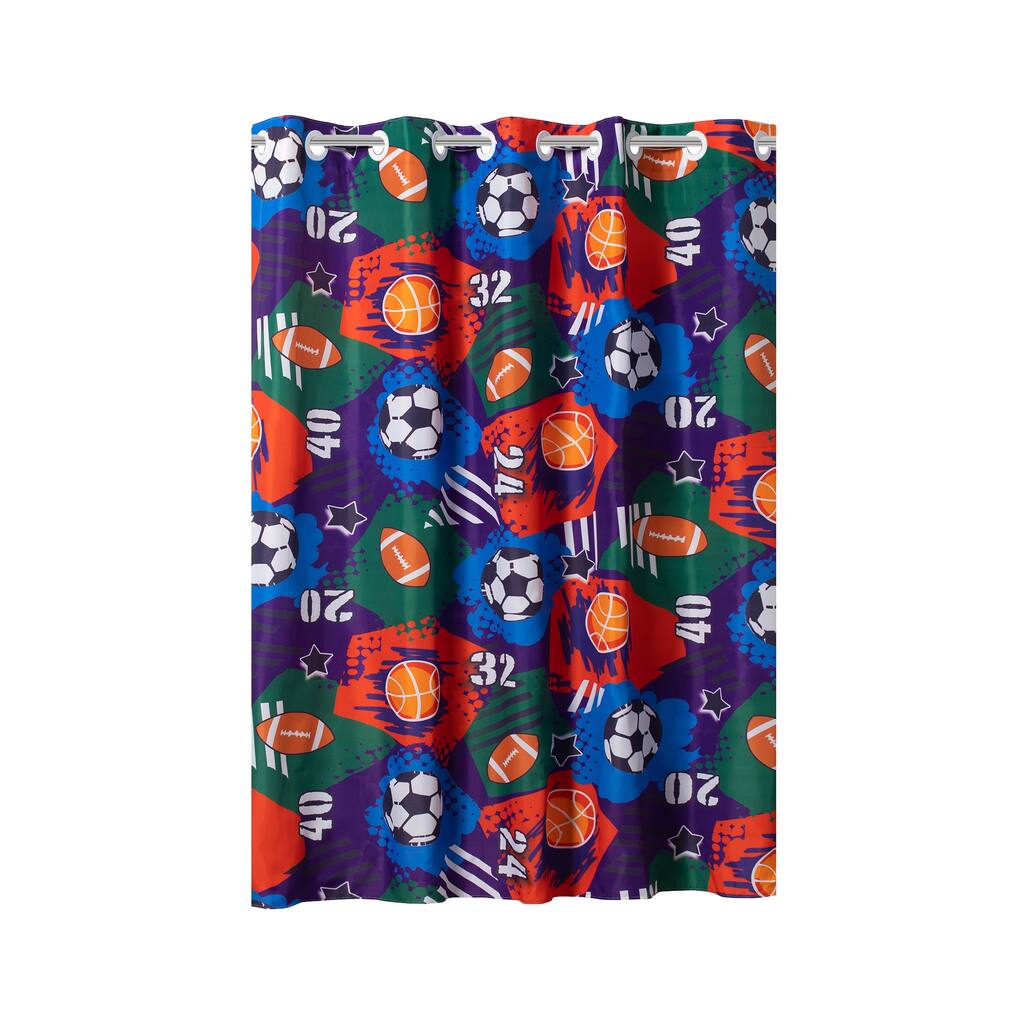 Hookless Kids Sports Balls Print Shower Curtain with Peva Liner