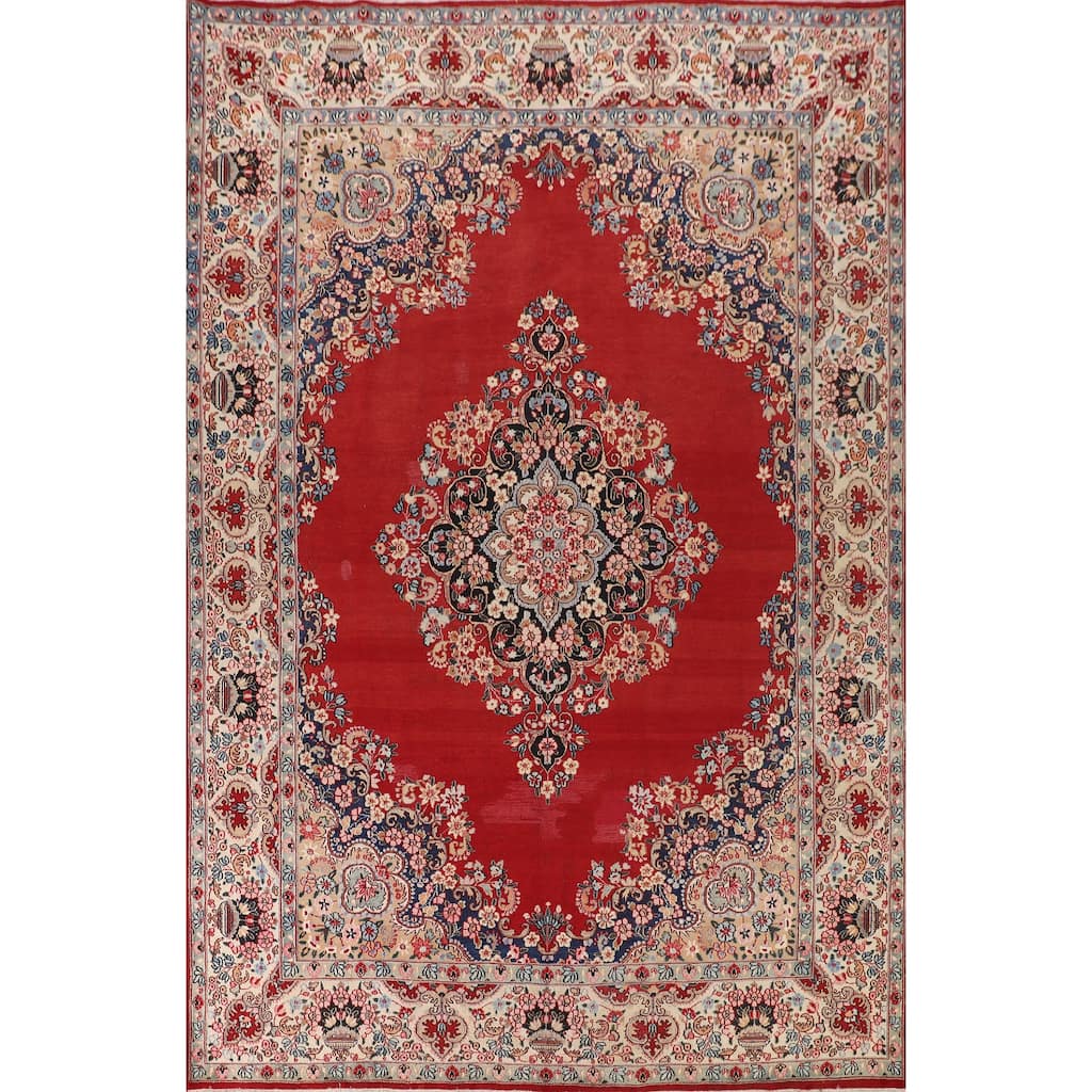 Floral Kerman Persian Vintage Rug Handmade Wool Carpet - 8'8"x 11'11"