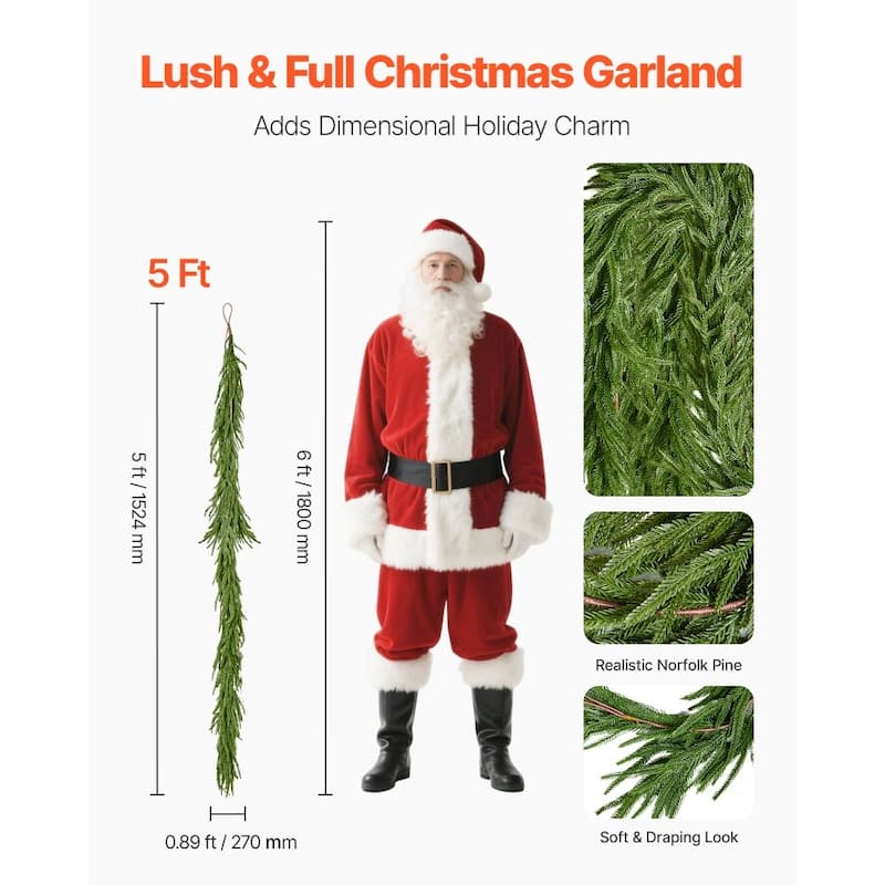 Lush Green Norfolk PE Christmas Garland with Full Fluffy Design for Home and Holiday Decoration