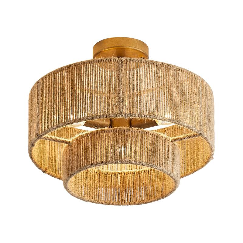 3-Light Coastal Jute Semi-Flush Mount Ceiling Light