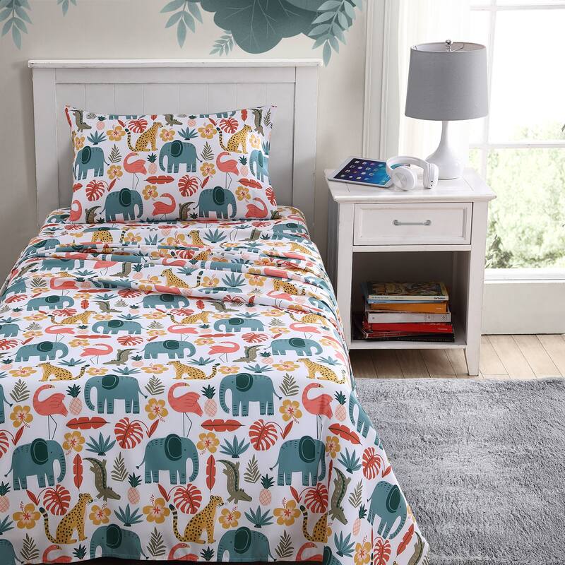 Poppy & Fritz Kids Soft & Cozy Printed Sheet Sets - Wild Animals Pink - Full