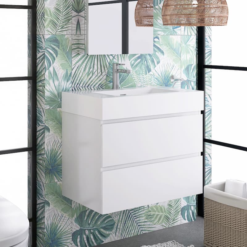 Floating Bathroom Vanity with Solid Surface Top