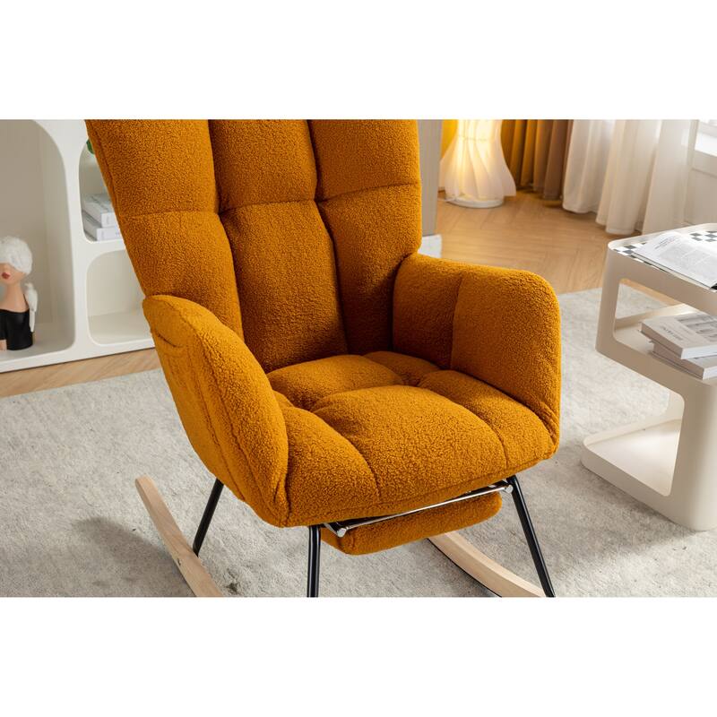 Teddy Fabric Rocking Chair with Adjustable Footrest and 300lb Capacity