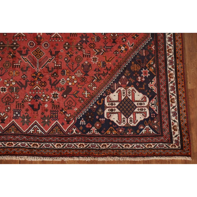 Tribal Red Shiraz Persian Vintage Area Rug Hand-Knotted Wool Carpet - 6'8"x 10'0"