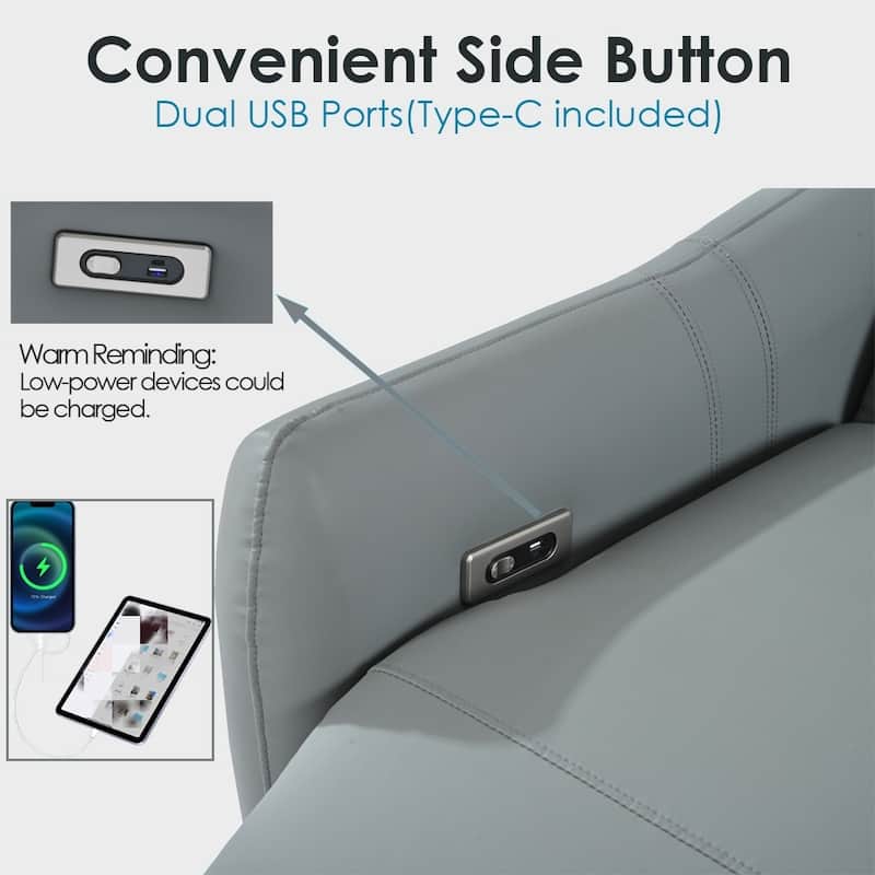 PU Leather Wall Hugger Recliner Chair with USB and Type-C Ports, Power Button Recline, and 330 lbs Capacity