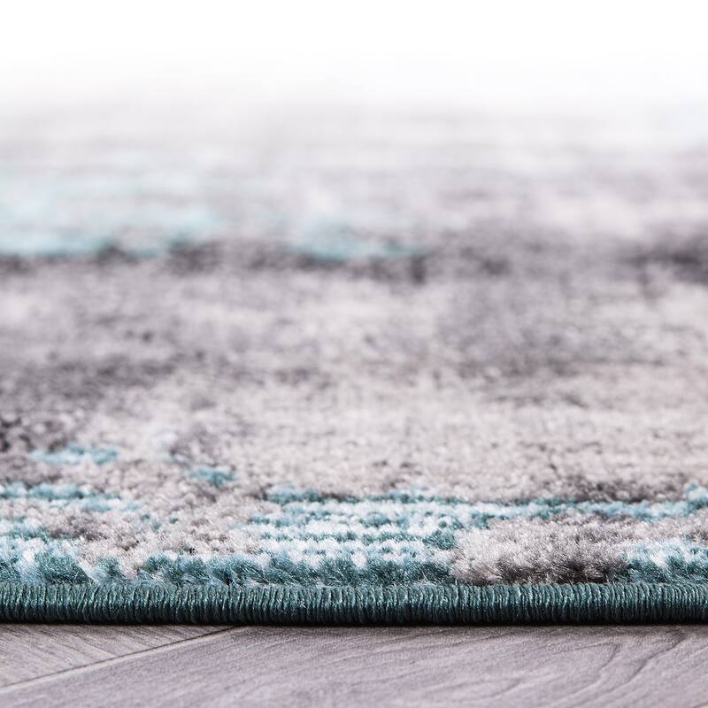 World Rug Gallery Abstract Design Distressed Blue Area Rug