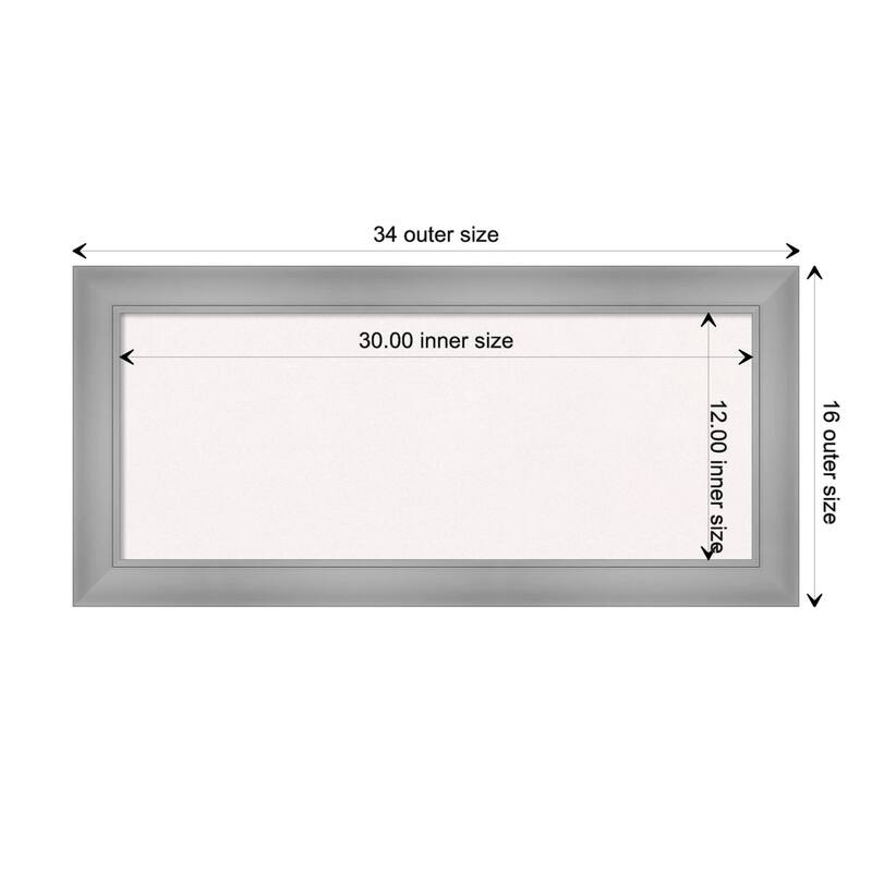 Flair Framed White Corkboard Bulletin Board - Flair Polished Nickel - Board Size 30x12